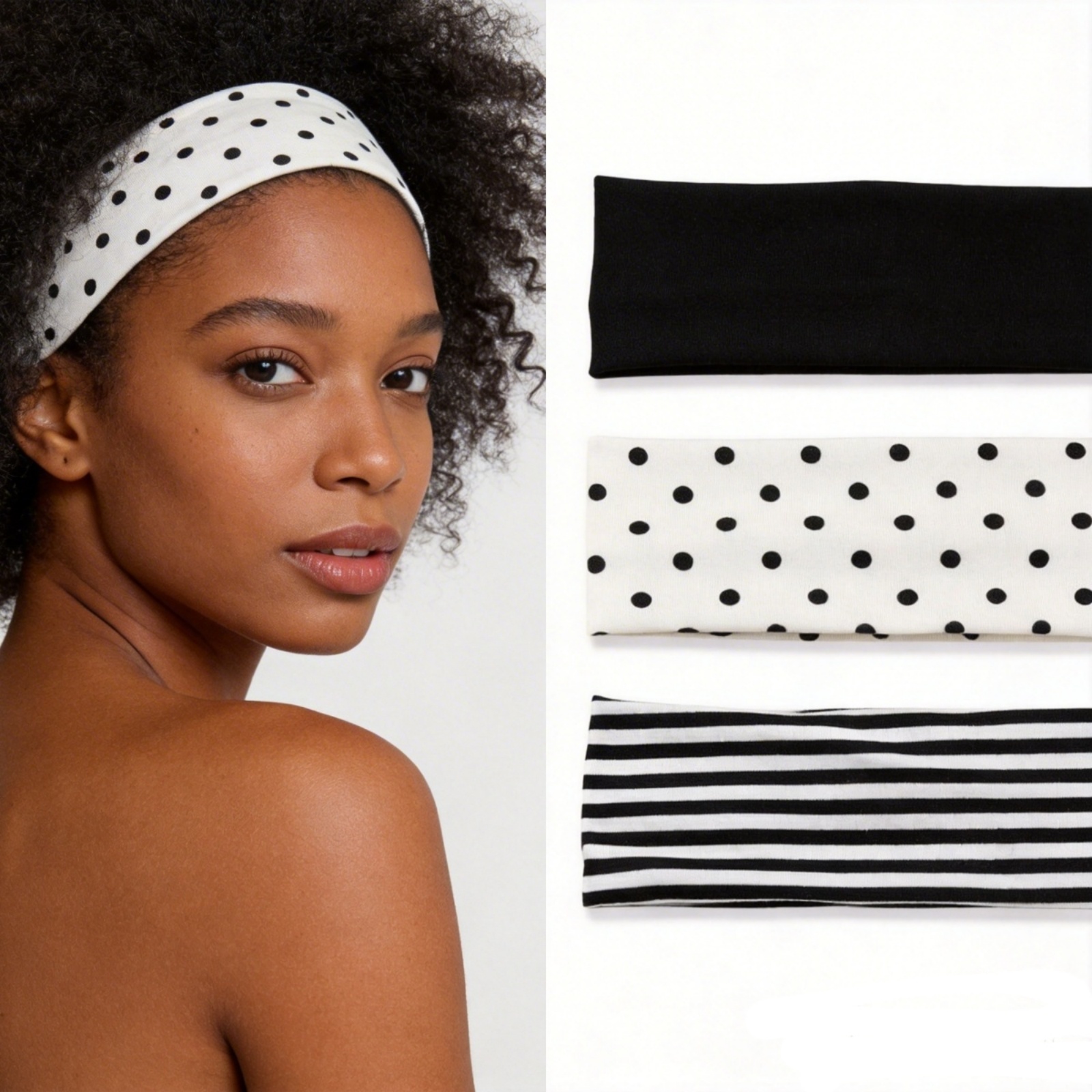 Travel Yoga Accessories - 3Pcs Black & White Polka Dot