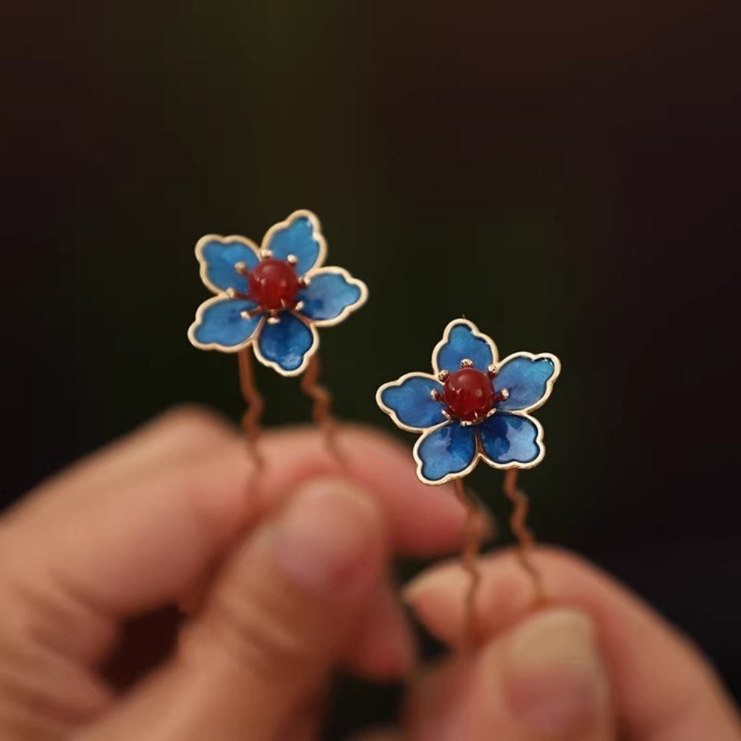 Travel Accessories Deals - Blue Flower Ancient-Style Hanfu Hairpin, Exquisite