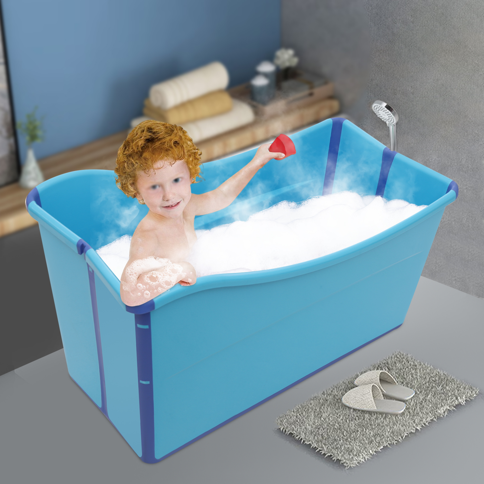 Travel Accessories For 3 Year Old - Large Foldable Bathtub for Adults, Collapsible