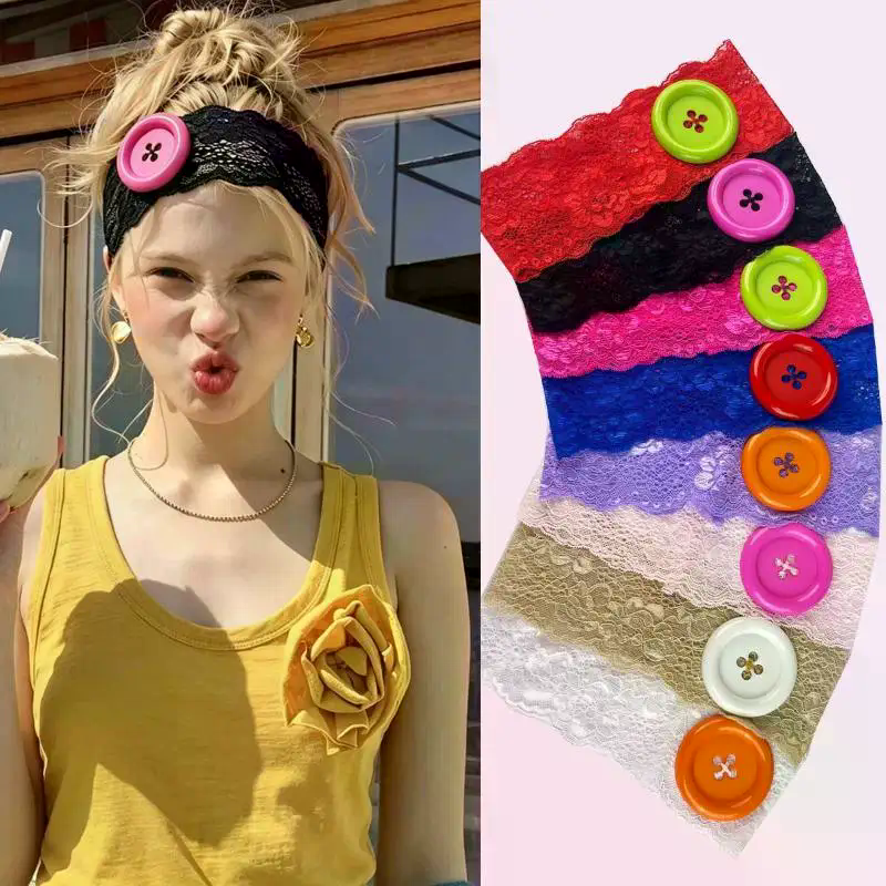 Vintage Lace Big Button Headba - Travel Yoga Accessories 评论和价格
