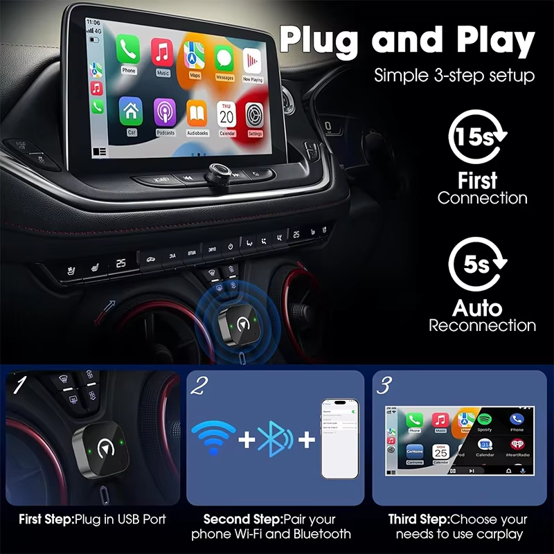 2-in-1 Wireless CarPlay Adapte - Travel Plug Type C 评论和价格
