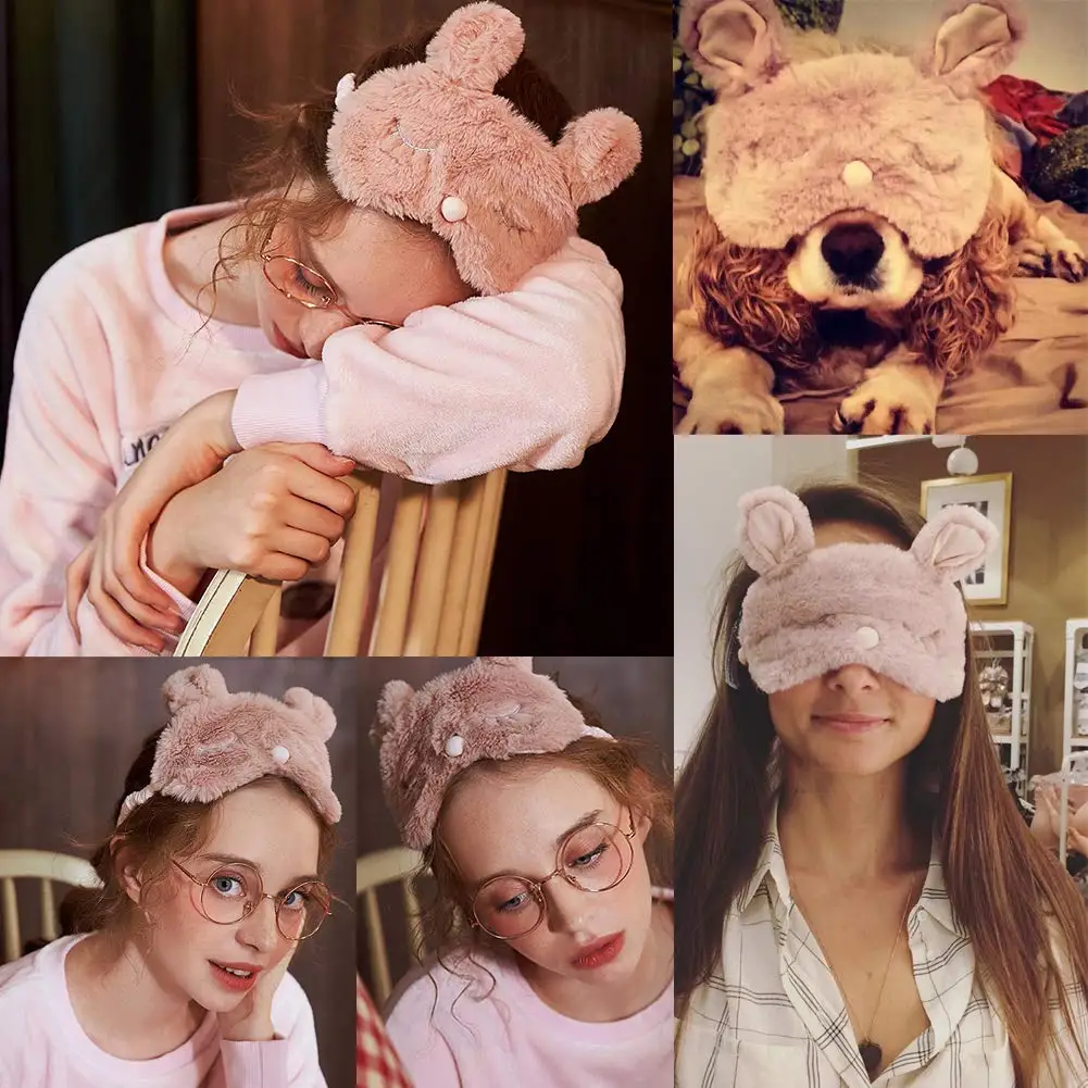 Cute Fuzzy Rabbit Ear Eye Mask - Eye Mask Sleep Travel 评论和价格