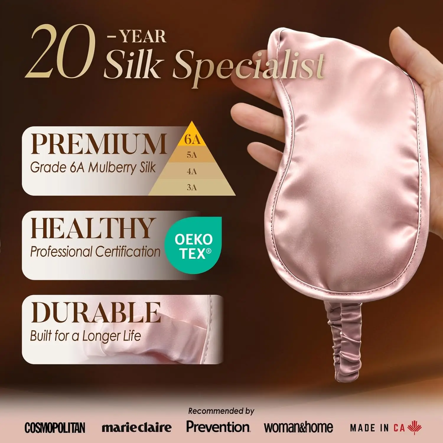 Pink Mulberry Silk Eye Mask wi - Eye Mask Sleep Travel 评论和价格