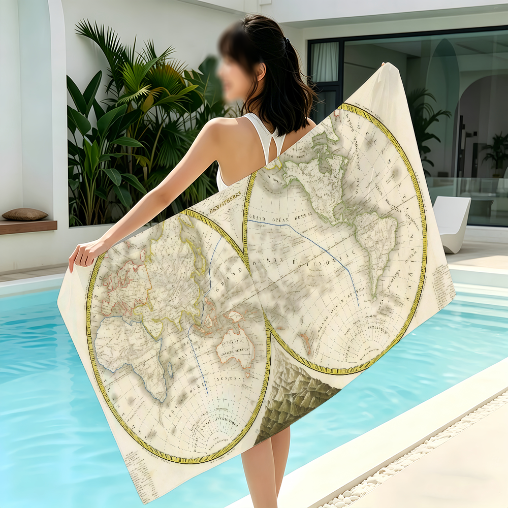 Antique World Map Towel Beach  - Travel Yoga Accessories 评论和价格