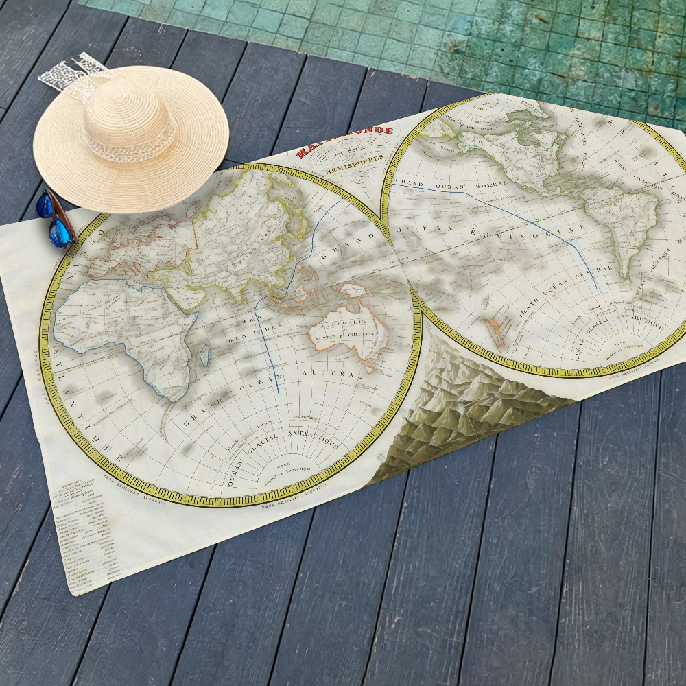 Antique World Map Towel Beach  - Travel Yoga Accessories 评论和价格