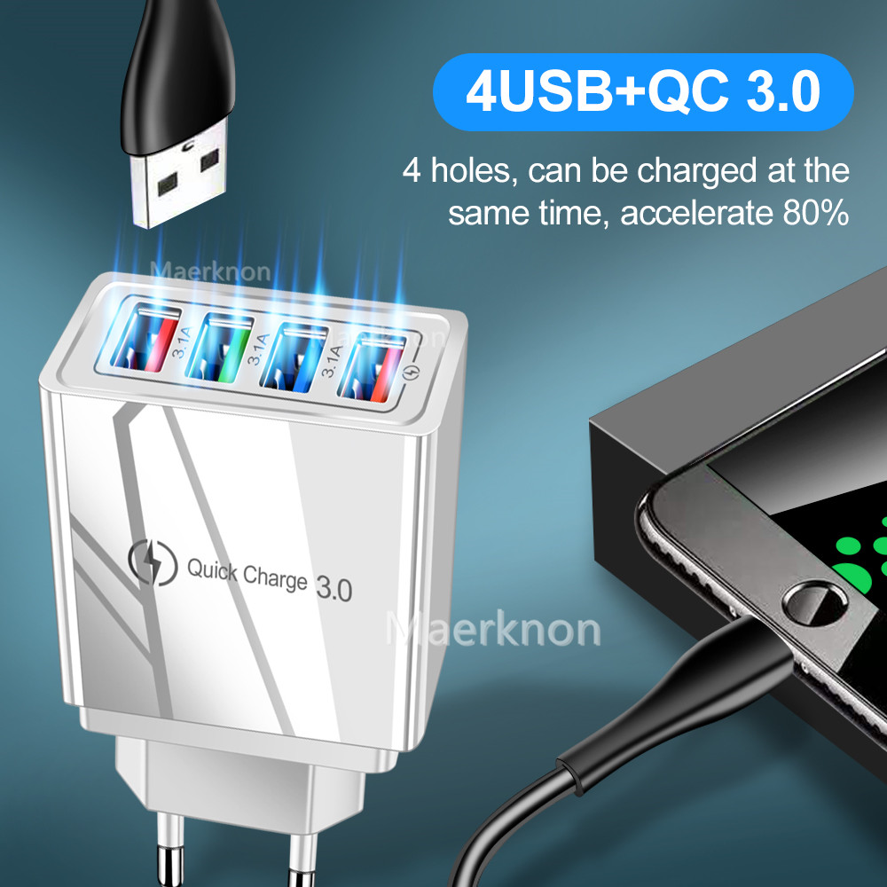 4 USB Fast Charging Head EU/US - Travel Accessories Iphone 评论和价格
