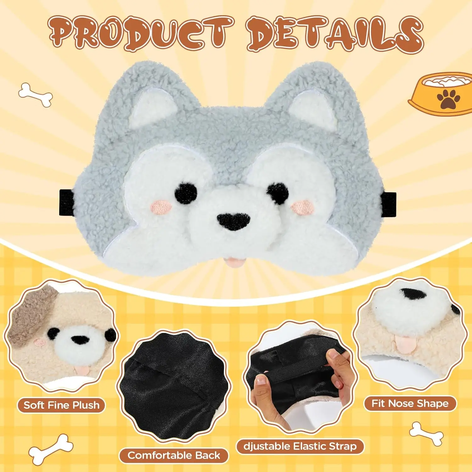 Cute Plush Dog Eye Mask Set, S - Eye Mask Sleep Travel 评论和价格