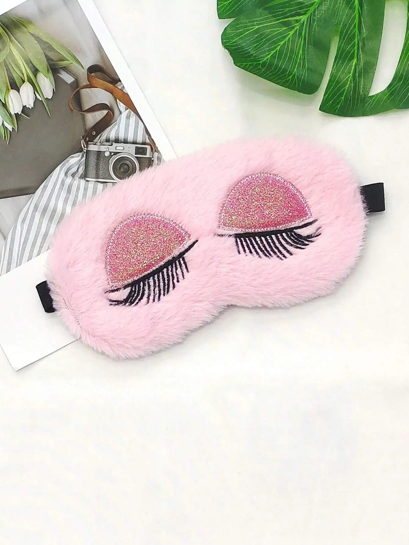 1pc Pink Plush Cute Eye Mask,  - Eye Mask Sleep Travel 评论和价格